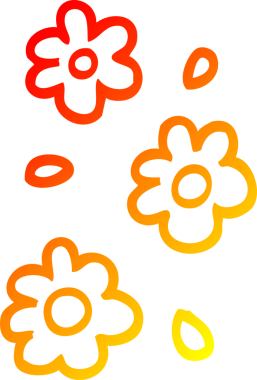 Bir insan tarafından çizilen karikatür çiçek başlıklarının sıcak gradyan çizgileri