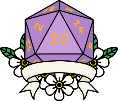 Retro Dövme Biçimi Doğal 20 kritik vuruş D20 zar bir insan tarafından çizildi