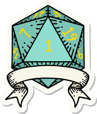 Bir insan tarafından çizilmiş doğal bir d20 zar etiketi.