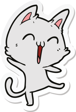 Bir insan tarafından miyavlanan mutlu çizgi film kedisinin çıkartması.