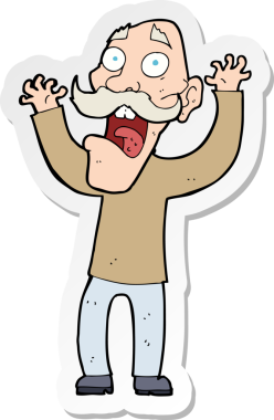 Karikatür çıkartması. Yaşlı bir adam bir insan tarafından çizilmiş.