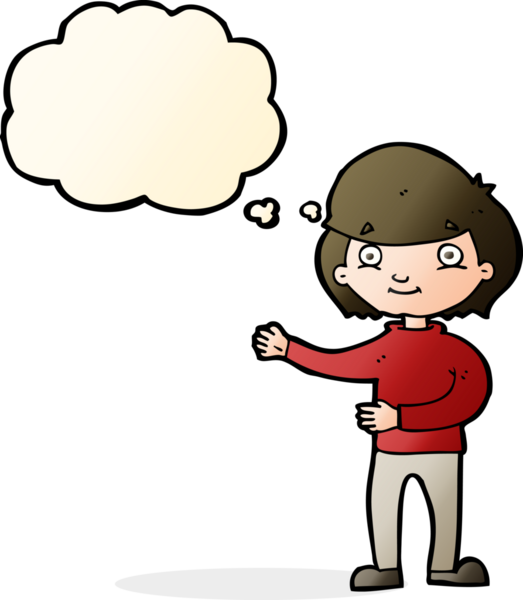 Bir insan tarafından çizilmiş düşünce baloncuğu olan mutlu bir insan çizgi filmi.