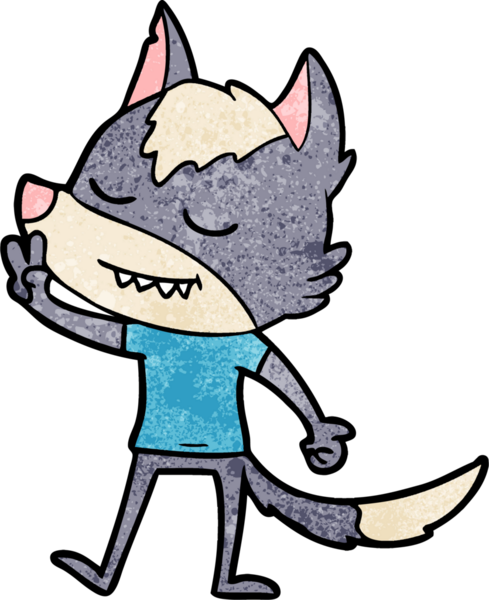 Dost canlısı bir kurt insan tarafından çizilmiş barış işareti yapıyor.