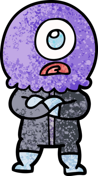 Sinirli çizgi film Tepegöz uzaylı uzay adamı bir insan tarafından çizildi.