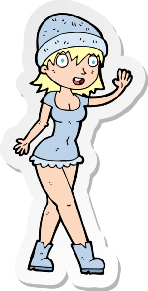 Bir insan tarafından çizilmiş şapkalı güzel bir kızın çıkartması.