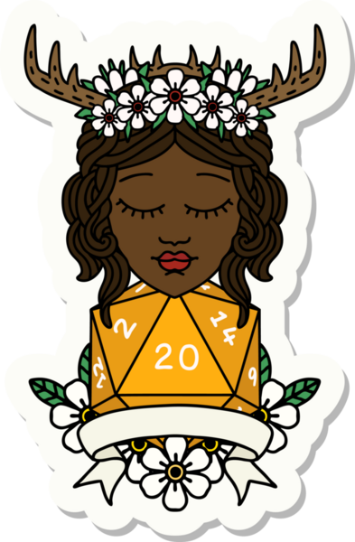 Bir insan tarafından çizilmiş 20 rulo doğal bir Druid çıkartması.