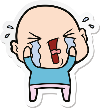 Bir insan tarafından çizilmiş ağlayan kel bir adamın çıkartması.