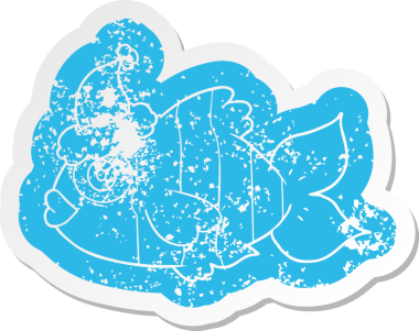 Bir insan tarafından çizilmiş noel baba şapkası takan egzotik bir balığın garip karikatürü.