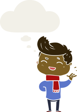 Düşünce baloncuğuyla gülen karikatürist bir insan tarafından çizilmiş.