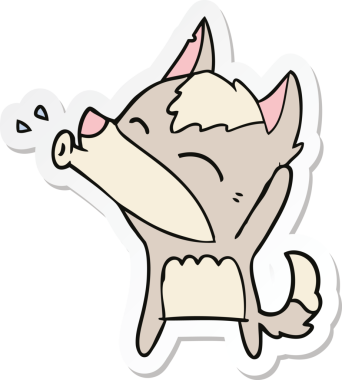 Bir insan tarafından çizilmiş uluyan kurt çizgi filminin çıkartması.