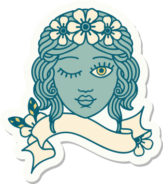 Dövme stili çıkartma. Bir insan tarafından çizilmiş genç kızların yüzü.