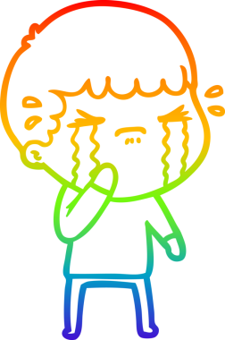 Gökkuşağı gradyan çizimi bir insan tarafından çizilmiş ağlayan bir karikatür adamı çiziyor.