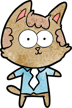 Bir insan tarafından çizilmiş mutlu çizgi film kedisi ofis çalışanı