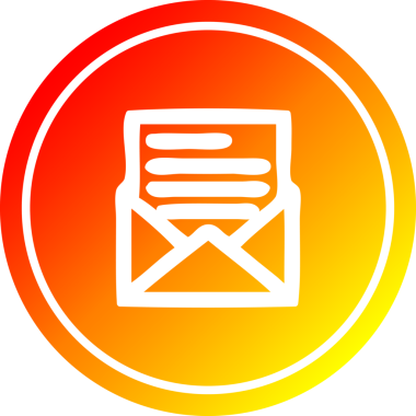 Bir insan tarafından çizilen sıcak gradyan bitiş ile zarf harfi dairesel simgesi