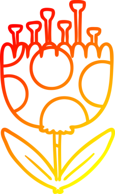 Bir insan tarafından çizilmiş karikatür desenli bir çiçeğin sıcak çizgi çizimi