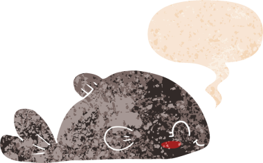 grunge 'da konuşma baloncuğu olan karikatür balığı bir insan tarafından çizilmiş dertli retro stil.