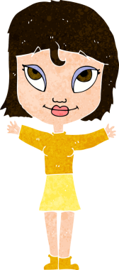 Bir insan tarafından çizilmiş açık kollu çizgi film kadını.