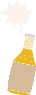 Bir insan tarafından çizilmiş eski moda konuşma baloncuklu bira şişesi.