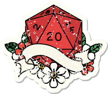 Bir insan tarafından çizilmiş 20 D20 zarının grunge çıkartması.