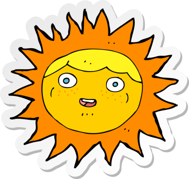 Bir insan tarafından çizilmiş güneş çizgi film karakterinin çıkartması.