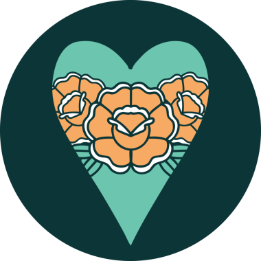 Bir insan tarafından çizilmiş kalp ve çiçeklerin ikonik dövme şekli