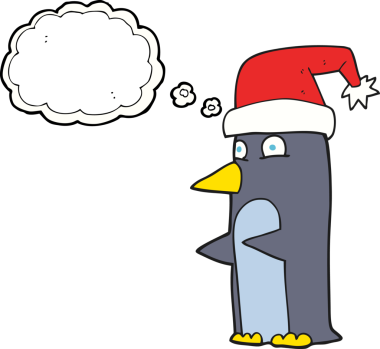 Bir insan tarafından çizilmiş serbest çizim balon karikatür noel pengueni.