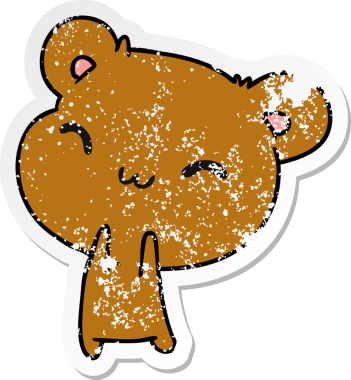 Kederli çıkartma çizimi: kawaii sevimli oyuncak ayı bir insan tarafından çizilmiş.