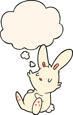 Çizgi roman tarzında bir insan tarafından çizilmiş düşünce balonuyla uyuyan çizgi film tavşanı.