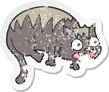 Bir insan tarafından çizilmiş bir karikatür kedinin gerilmiş çıkartması.