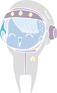 Bir insan tarafından çizilmiş mutlu düz renkli çizgi film kızı.