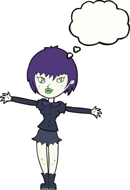 Bir insan tarafından çizilmiş düşünce balonlu vampir kız.