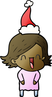 Bir insan tarafından çizilmiş Noel Baba şapkası giymiş gülen bir kadının el çizimi karikatürü.