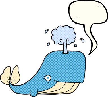 Serbest çizim çizgi roman konuşma balonu bir insan tarafından çizilmiş su püskürten balina.