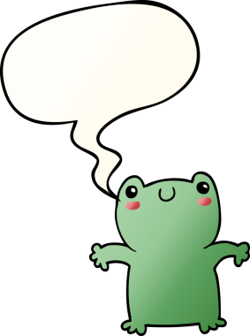 bir insan tarafından çizilmiş, konuşma baloncuklu çizgi film kurbağası.
