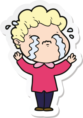 Bir insan tarafından çizilmiş, ağlayan bir çizgi film karakterinin çıkartması.