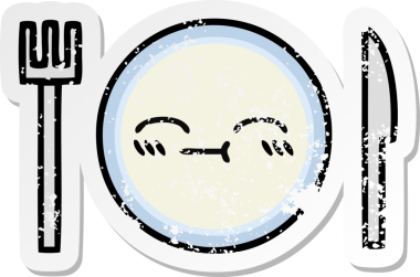 Bir insan tarafından çizilmiş tatlı bir yemek tabağının sıkıntılı çıkartması.