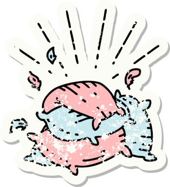 Bir insan tarafından çizilmiş eski bir dövme stili yastık yığını.