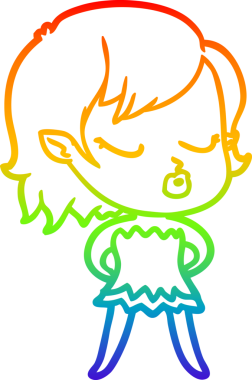 Gökkuşağı gradyan çizgisi. Bir insan tarafından çizilmiş şirin bir vampir kız çizgi filmi.