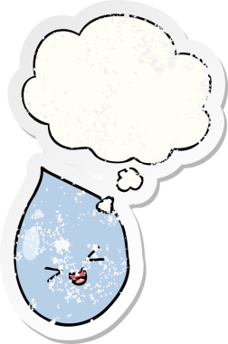 Düşünce baloncuklu karikatür yağmur damlası insan tarafından çizilmiş yıpranmış bir çıkartma gibi.