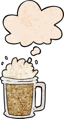 Bir insan tarafından çizilmiş grunge desenli düşünce baloncuklu çizgi film birası.