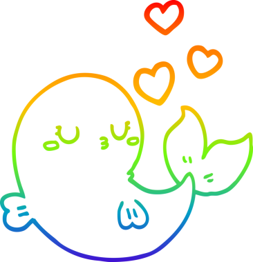 Gökkuşağı gradyan çizgisi, bir insan tarafından çizilmiş aşık bir balinanın çizimi.