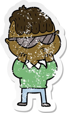 Bir insan tarafından çizilmiş güneş gözlüğü takan çizgi film karakterinin sıkıntılı çıkartması.