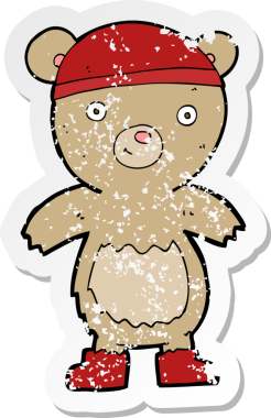 Bir insan tarafından çizilmiş oyuncak ayının gerilimli çıkartması.