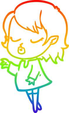 Gökkuşağı gradyan çizgisi. Bir insan tarafından çizilmiş şirin bir vampir kız çizgi filmi.