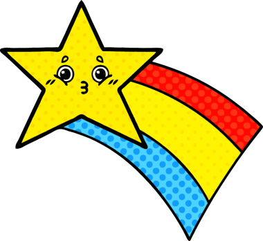 Bir insan tarafından çizilmiş kayan gökkuşağı yıldızının çizgi filmi.