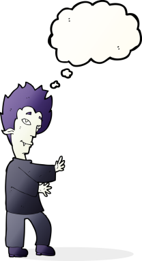 Bir insan tarafından çizilmiş düşünce baloncuğu olan bir vampir.