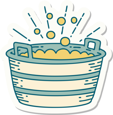 Bir insan tarafından çizilmiş dövme stili teneke bir banyo etiketi.