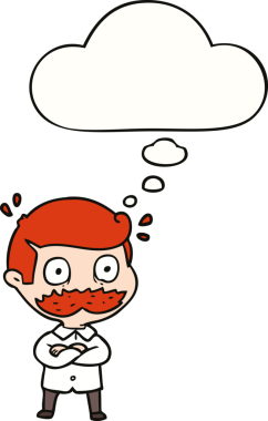 Çizgi filmdeki bıyıklı adam bir insan tarafından çizilen düşünce baloncuğuyla şok oldu.