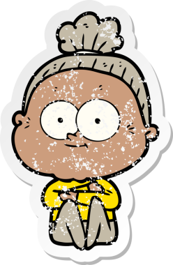 Bir insan tarafından çizilmiş mutlu, yaşlı bir kadının sıkıntılı çıkartması.