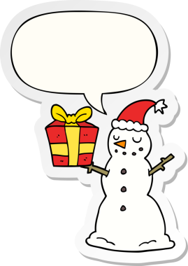 Bir insan tarafından çizilmiş konuşma balonu çıkartması olan kardan adam.